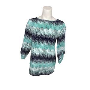 Croft & Barrow Blue‎ Teal Aqua 3/4 Sleeve Chiffon Top Blouse Small NEW